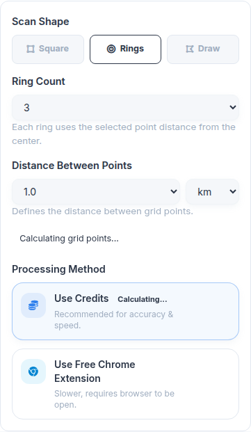 Quick Scan Rings shape setting with ring count controls